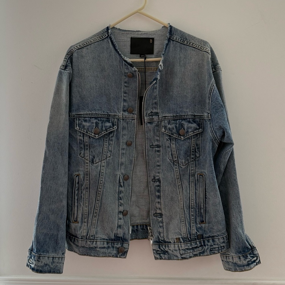 SOLD!! R13 Collarless Zip-Up Trucker Jacket